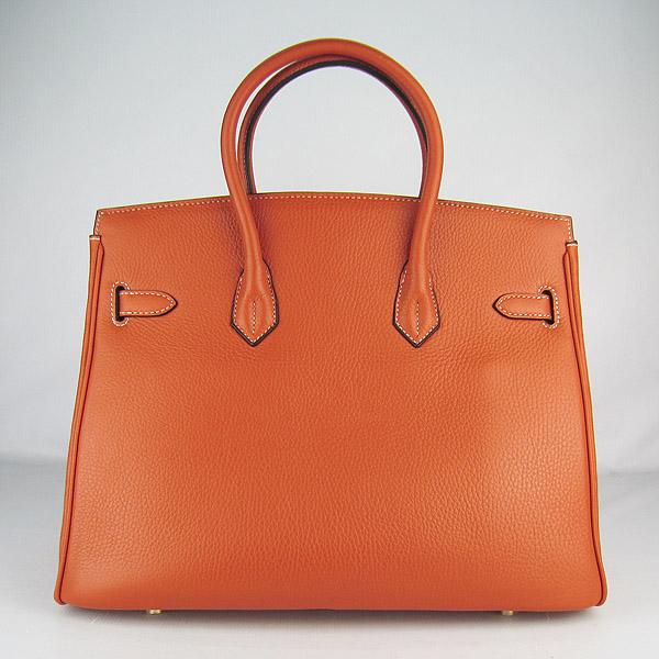 High Quality Fake Hermes 35CM Embossed Veins Leather Bag Orange 6089